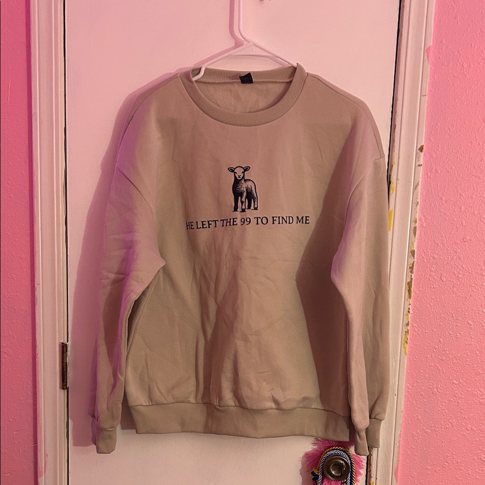 SHEIN Beige Graphic Crewneck Sweater